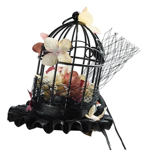 Navna Punk Antiker Vogelkäfig-Miniatur-Hut mit Blumendekor, Unisex-Kostüm-Zubehör für Halloween, Cosplay, Event, dunkle Serie, Partyhut Navna Punk Antiker Vogelkäfig-Miniatur-Hut mit Blumendekor, Unisex-Kostüm-Zubehör für Halloween, Cosplay, Event, dunkle Serie, Partyhut von Navna