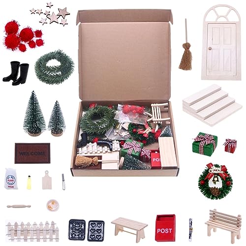 Puppenhaus-Miniaturen, Weihnachtsthema, bringt Spaß in Ihr Zimmer, Holzpuppenhaus, Weihnachtszubehör, perfekt für Büro, Puppenhaus-Miniaturen für Weihnachten von Navna