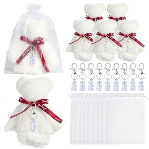 Schlüsselanhänger für Babypartys, Plüschbär, mit Organza-Beuteln, Dankeschön, Handtücher für Hochzeit, Party, Dekoration von Navna
