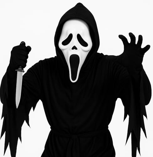 Navoys Erwachsene Gruselige Geister-Gesichtsmaske mit schwarzer Kapuze - Gruselig Screamy Halloween Kostüm Zubehör für Männer & Frauen Navoys Erwachsene Gruselige Geister-Gesichtsmaske mit schwarzer Kapuze - Gruselig Screamy Halloween Kostüm Zubehör für Männer & Frauen von Navoys