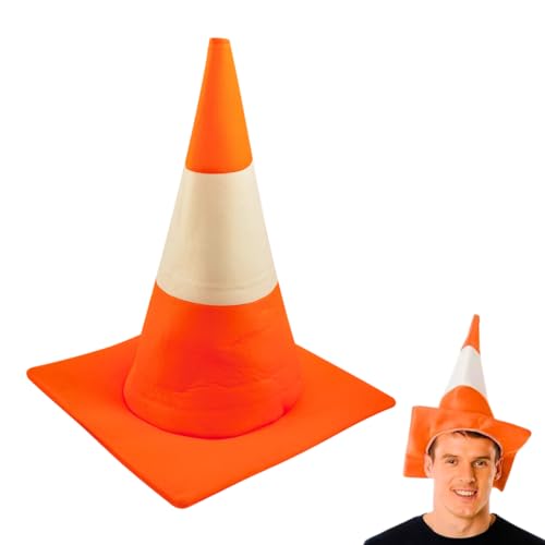 Verkehrskegel-Hut – Unisex Partyhüte für Erwachsene, Junggesellinnenabschied, Partyzubehör, alberne lustige Neuheit, orangefarbene und weiße Kostüme, Straßenkegel, Halloween-Kostüme von Navoys