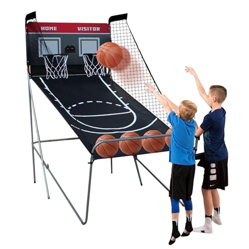Naxidf Basketballautomat, elektrischer Baskeltballständer klappbar, Schießmaschine mit 2 Bällen, 8 Spielmodi, Luftpumpe für 1 Spieler, Arcade Basketballspiel für Kinder Erwachsene von Naxidf