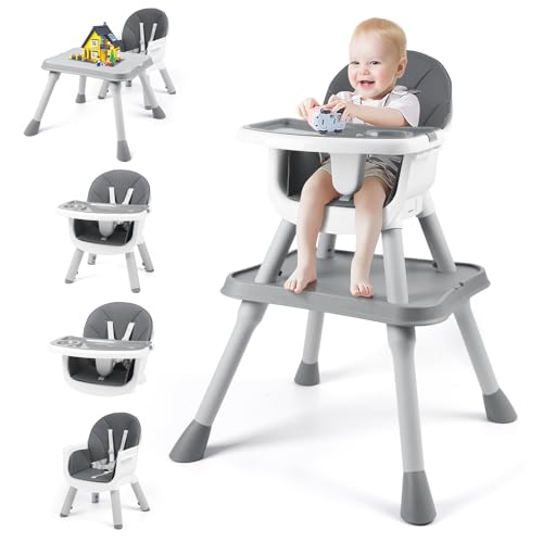 Naxudcoo Baby-Hochstuhl, tragbare Hochstühle für Babys und Kleinkinder ab 6+ Monaten, Baby-Stuhl mit abwaschbarem Sitz, abnehmbarem Tablett Baby-Hochstühle 6 Monate Plus（Grau) von Naxudcoo