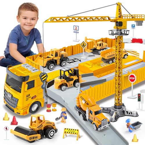 Baustellenfahrzeuge für 3-7 Jahre alte Jungen Baustellenfahrzeuge Kinder Kleinkind Auto LKW Spielzeug Kran Bagger Muldenkipper Baufahrzeug Spielzeug für 3 4 5 6 7 Jahre alt Jungen Geschenke von Naxudcoo