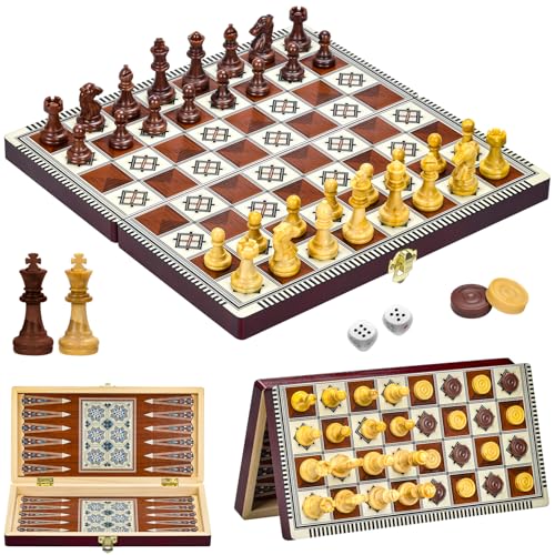 Naxup Magnetisch Schachspiel aus Holz,3 In 1 Schachspiel Magnetisch,Chess Board Set klappbar für Party Familie Aktivitäten,reiseschach, schachspiel Kinder(29x29cm) von Naxup