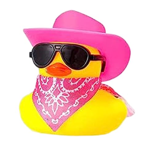 Mini Cowboy-Ente, Gummi-Armaturenbrett-Ente, kleine Cowboy-Ente mit , Schal, Sonnenbrille, lustiges Badespielzeug Floater, niedliches D-Uck Ornament, Autozubehör für Büro, Zuhause, Schreibtisch von Nbbwwu