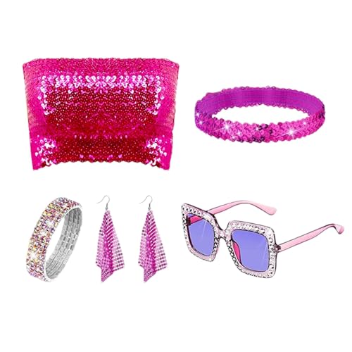 Nbhuiakl Disco Damen Disco 70er Jahre Vintage Pailletten Kostüm - Mehrzweck 5 Stück Röhrenoberteil, Ohrringe, Sonnenbrille, Kopfband Nbhuiakl Disco Damen Disco 70er Jahre Vintage Pailletten Kostüm - Mehrzweck 5 Stück Röhrenoberteil, Ohrringe, Sonnenbrille, Kopfband von Nbhuiakl