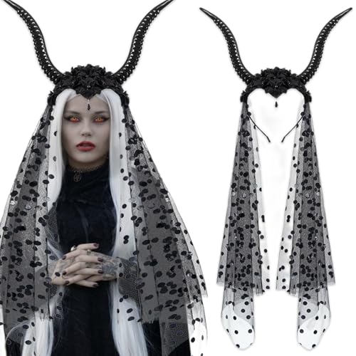 Ncozwo Schwarze Teufelshörner Stirnband Antilope Hörner Blumen Krone Quaste Haarband Lange Schleier Haarreifen Tag der Toten Kopfschmuck Halloween Dämon Haarschmuck für Karneval Make-up Party Ncozwo Schwarze Teufelshörner Stirnband Antilope Hörner Blumen Krone Quaste Haarband Lange Schleier Haarreifen Tag der Toten Kopfschmuck Halloween Dämon Haarschmuck für Karneval Make-up Party von Ncozwo