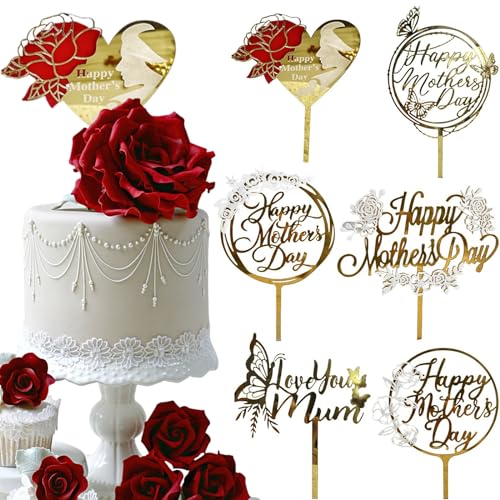 Tortenaufsätze "Happy Mother's Day", glitzernd, Acryl, Herz, Schmetterling, Rose, Blumenmuster, Cupcake-Topper, Picks, Love You Mom, Party-Kuchenzubehör für Frauentag, Muttergeburtstagsdekorationen Tortenaufsätze "Happy Mother's Day", glitzernd, Acryl, Herz, Schmetterling, Rose, Blumenmuster, Cupcake-Topper, Picks, Love You Mom, Party-Kuchenzubehör für Frauentag, Muttergeburtstagsdekorationen von Ncozwo