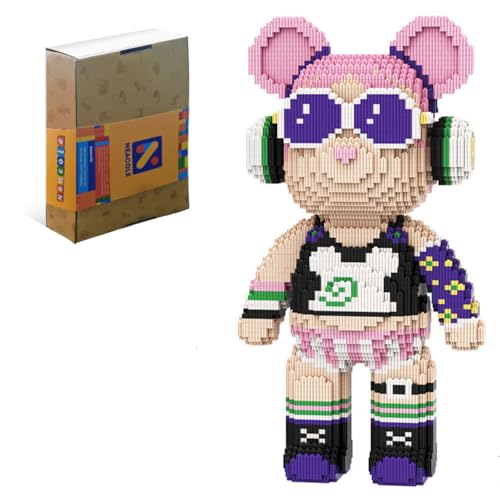 Neacole Bären-Bausteine, 43/46 cm, Bären-Bausteine, Mikro-3D-Tierbausteine für Erwachsene und Kinder, Heim- und Bürodekoration, Geburtstags- und Valentinstagsgeschenke (Rock & Roll Bear), 7220 Stück von Neacole