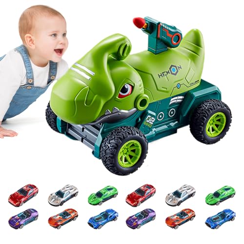 Neamou Spielzeug-Dinosaurier-Set, Dinosaurier-Spielzeug mit Autos - Verwandelndes Spielzeug für Trägheitsfahrzeuge - Lernspielzeug mit Auswurf-Rennstrecke für Zuhause, Kindergarten, Kindergarten von Neamou