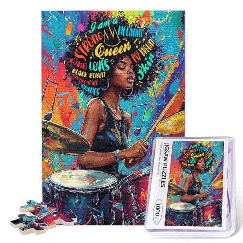 Afrikanisches amerikanisches Puzzle für Erwachsene, 1000 Teile, Rockmusik, schwarze Frau, Musikan, abstraktes Puzzle, schwarze Königin, Musikspiel aus Holz, für Familie, Freunde, Aktivitäten Afrikanisches amerikanisches Puzzle für Erwachsene, 1000 Teile, Rockmusik, schwarze Frau, Musikan, abstraktes Puzzle, schwarze Königin, Musikspiel aus Holz, für Familie, Freunde, Aktivitäten von Nebrpio