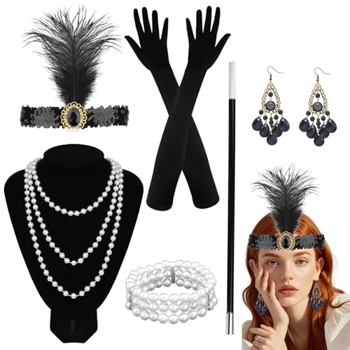NebulaGlam 20er Jahre Accessoires, 6 Teiliges Great Gatsby Party Kostüme Accessoires Damen, Charleston Accessoires Damen 1920 Zubehör Set für Halloween Weihnachten Carnaval NebulaGlam 20er Jahre Accessoires, 6 Teiliges Great Gatsby Party Kostüme Accessoires Damen, Charleston Accessoires Damen 1920 Zubehör Set für Halloween Weihnachten Carnaval von NebulaGlam