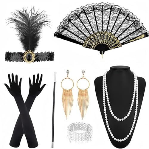 NebulaGlam 20er Jahre Accessoires, 7 Teiliges Great Gatsby Party Kostüme Accessoires Damen, Charleston Accessoires Damen 1920 Zubehör Set für Halloween Weihnachten Carnaval NebulaGlam 20er Jahre Accessoires, 7 Teiliges Great Gatsby Party Kostüme Accessoires Damen, Charleston Accessoires Damen 1920 Zubehör Set für Halloween Weihnachten Carnaval von NebulaGlam