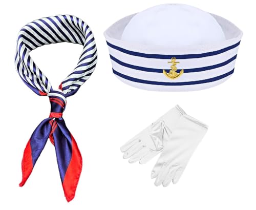NebulaGlam 3 Stück Matrosenmütze und Schal Handschuhe Set Matrosen Set Blau-weiß gestreifte Matrosenmütze Marine Outfit Unisex Einheitsgröße für Cosplay Partys Verkleidung Party Karneval NebulaGlam 3 Stück Matrosenmütze und Schal Handschuhe Set Matrosen Set Blau-weiß gestreifte Matrosenmütze Marine Outfit Unisex Einheitsgröße für Cosplay Partys Verkleidung Party Karneval von NebulaGlam