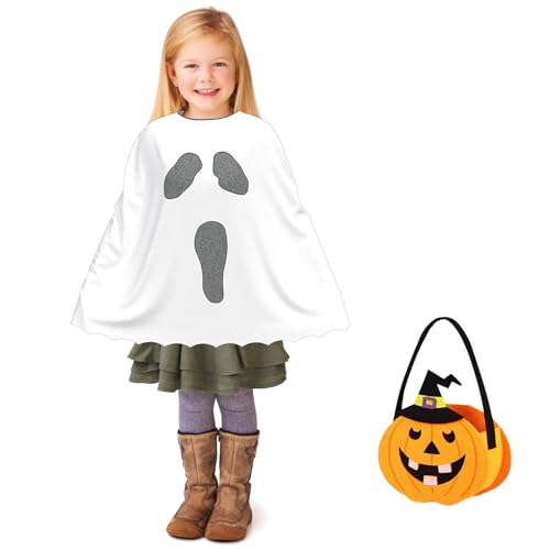 NebulaGlam Halloween Kostüm Kinder, Geist Umhang Gespenst für Kinder, Halloween Fledermaus Umhang mit Kürbisbeutel NebulaGlam Halloween Kostüm Kinder, Geist Umhang Gespenst für Kinder, Halloween Fledermaus Umhang mit Kürbisbeutel von NebulaGlam
