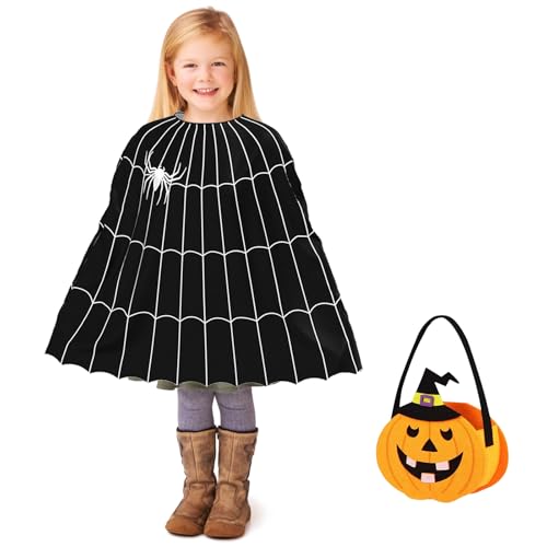 NebulaGlam Halloween Kostüm Kinder, Spiderweb Poncho Halloween Karneval Fancy Dress Accessory, Halloween Fledermaus Umhang mit Kürbisbeutel NebulaGlam Halloween Kostüm Kinder, Spiderweb Poncho Halloween Karneval Fancy Dress Accessory, Halloween Fledermaus Umhang mit Kürbisbeutel von NebulaGlam
