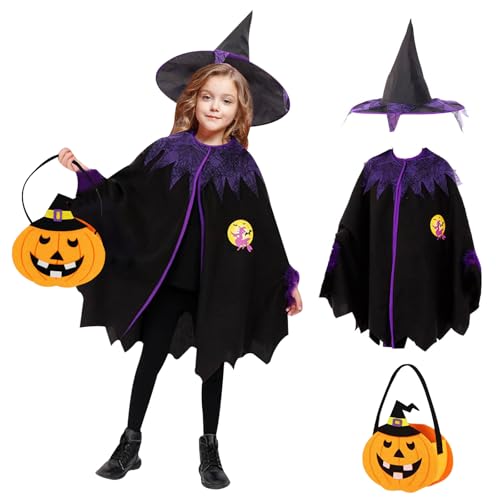 NebulaGlam Halloween Umhang Kinder mit Halloween Tüten, Halloween Kostüm Kinder mit Hexenhut, Lila-Schwarz Hexenkostüm Mädchen für Cosplay Karneval Halloween Fasching Kostüm Party NebulaGlam Halloween Umhang Kinder mit Halloween Tüten, Halloween Kostüm Kinder mit Hexenhut, Lila-Schwarz Hexenkostüm Mädchen für Cosplay Karneval Halloween Fasching Kostüm Party von NebulaGlam