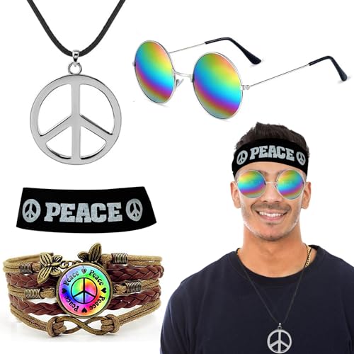 NebulaGlam Hippie Kleidung Herren Accessoires, Friedenszeichen Halsketten, Kopfbedeckungen, Brillen, Armbänder von NebulaGlam