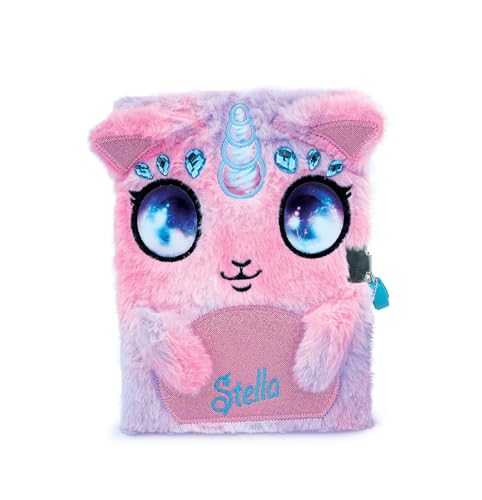 Nebulous Stars 12512 - Plüsch-Tagebuch Stella, 21 x 16 cm, Tagebuch in Rosa/Lila mit Herz-Schloss, in niedlichem Flauschtier Design, mit Einhorn, Edelsteinen und Galaxy Augen von Nebulous Stars