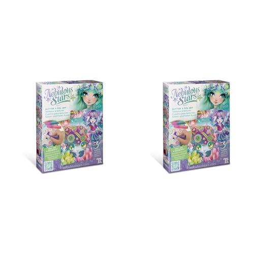 Nebulous Stars Kreativset Glitzer- und Folien Kunst, 3 Vorlagen zum Verzieren mit metallbeschichteten Folien und Glitzer, ab 7 Jahre (Packung mit 2) von Nebulous Stars
