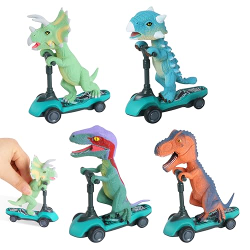Dinosaurier Auto Spielzeug, 4 Stück Dino Zurückziehen Spielzeugauto, Pull Back Spiele Autos, Dinosaurier Spiele mit T-Rex, Dinosaurier Geschenk Set für 3 4 5 6 7 8 Jahre Jungen Mädchen von Necdeol