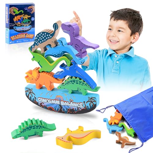 Dinosaurier Stapelspielzeug aus Holz, Dinosaurier Balance Spiel, Schaukelstapel Balance Spiel, Balance Game für Kinder und Erwachsene, Bausteine, Intelligenz, Pädagogisches Geschenk von Necdeol