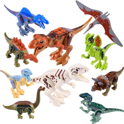 Necdeol Dinosaurier Block Spielzeug Set, 11 Stück Realistisches Dino Figuren Spielset, Enthalten Tyrannosaurus Rex, Triceratops, Flugsaurier, Dinosaurier Pädagogisches Spielzeug ab 3 4 5 6 7 8 Jahre von Necdeol
