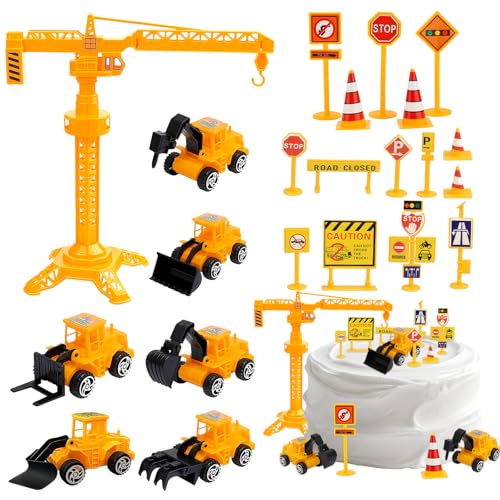 Necdeol Kuchen Deko Baustelle Set, 22 Stück Bagger Tortendeko, Bagger Kuchendeko Auto, Baufahrzeug Cupcake Topper, Baustellen Deko Kindergeburtstag für Kinder Geburtstag Party Dekoration von Necdeol