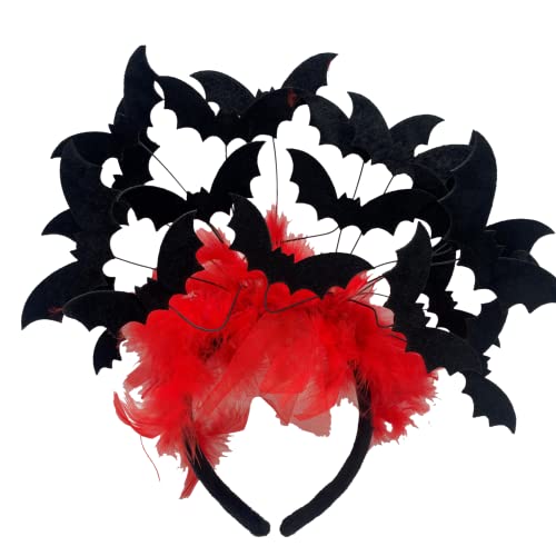 Halloween Schwarz Fledermaus Stirnband Kostüm Zubehör mit roten Federn von Needzo