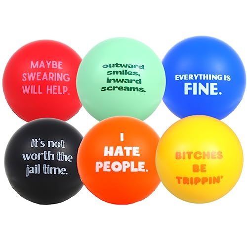 Needzo Vielzahl von Anti-Stress-Bällen, It's OK, I Hate People, Outside Smiles, Inside Screams, Lustige Geschenke für Kollegen, 6,2 cm (6 Stück) von Needzo