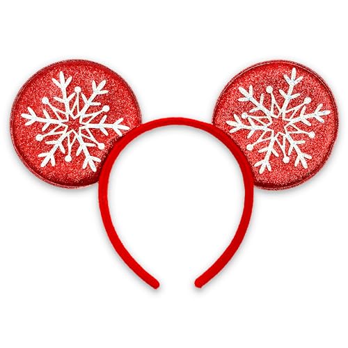 Needzo Weihnachtsmaus-Ohr-Stirnband, festlicher Urlaubs-Haarschmuck für Frauen oder Mädchen, Einheitsgröße (rote Schneeflocke) von Needzo