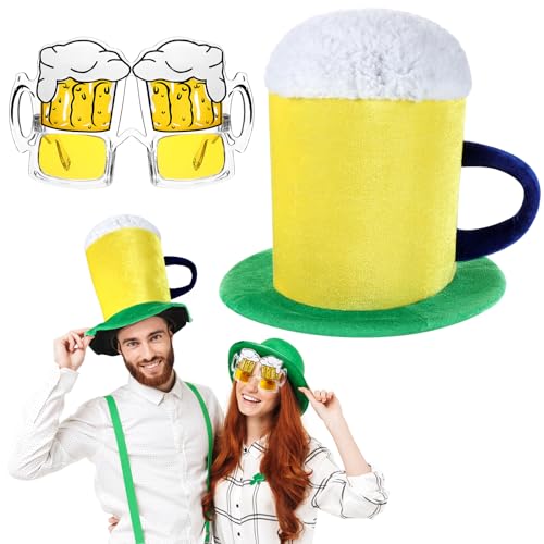 Neer 2 Stück Karneval Mütze und Brille Set Neuheit Party Hut Lustige Sonnenbrille Cosplay Kostüm Accessoires (Bierfest Bier) von Neer
