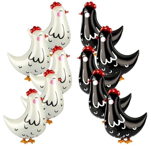 10 Stück Huhn Folienballon, Helium Ballon, Lustiger Walking Ballon, Tiere Luftballon Set mit 10 süßen Huhn Ballons für Kindergeburtstag, Bauernhof-Party, Party Deko(5 Weiß/5 Schwarz) von Neerow