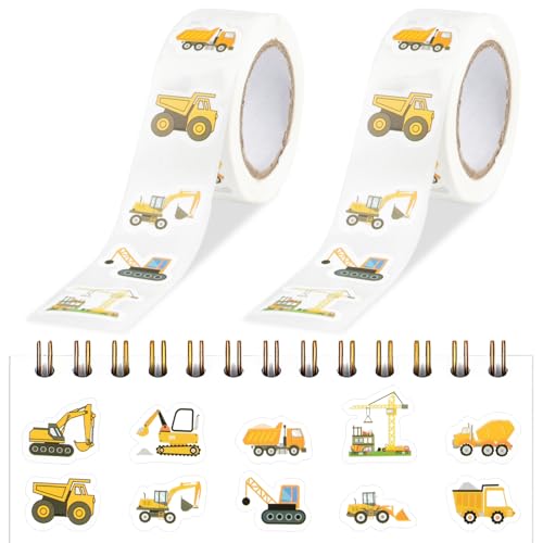 1000 Stück Sticker Fahrzeuge, Auto Bagger Sticker Feuerwehr Sticker, Wasserfeste Sticker für Jungen Mädchen Lehrer, Kindergeburtstag Gastgeschenke Party (Auto Bagger) von Neerow
