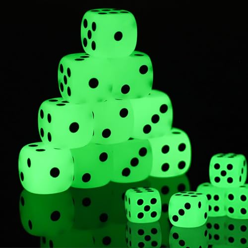 10 Stück Leuchten Spielwürfel, D6 Leuchten im Dunkeln Dice, 15mm Acryl Würfel mit Runden Ecken für Tischspiele, Party und Familie, Neuheit Würfel für Spannende Spieleabende von Neerow