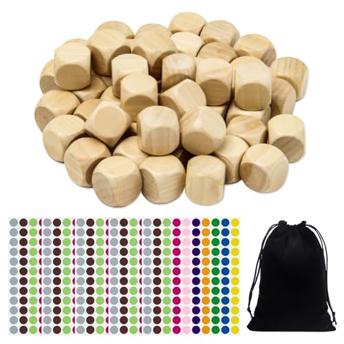 Neikafan 50 Stücke Holzwürfel 20mm - DIY Leere Unlackierte Würfel mit Schwarzem Säckchen, Kordelzug und Farbe Punktaufkleber für Kunsthandwerk, Rätsel und Spiele Neikafan 50 Stücke Holzwürfel 20mm - DIY Leere Unlackierte Würfel mit Schwarzem Säckchen, Kordelzug und Farbe Punktaufkleber für Kunsthandwerk, Rätsel und Spiele von Neikafan