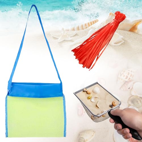 Neikafan Strandnetzschaufel mit Netztasche Sandspielzeug Sandschaufel zum Aufheben von Muscheln Strand Netzschaufel Sandsieb Schaufel und Strandspielzeug Tasche Netz Set für Jungen und Mädchen von Neikafan