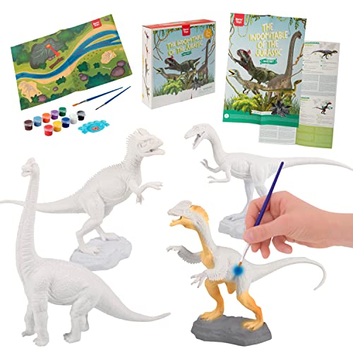 Nene Toys Dinos zum Basteln & Malen für Kinder von 3 bis 7 Jahre [Die Unbezwingbaren des Jura] – Spiel-Set: 4 Dinosaurier, 2 Farbsets, 2 Pinsel, Lern-Poster, Spielmatte – Dinosaurier Selbermachen von Nene Toys