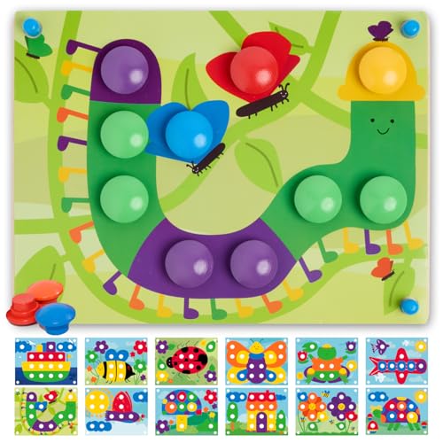Nene Toys Holz-Steckspiel für Kleinkinder ab 2 Jahren - Mosaik Steckspiel für Kinder 2 3 Jahre - Montessori Spielzeug mit Bunten Knöpfen & Zuordnungskarten - Lernspiele für 2 jährige Jungen Mädchen Nene Toys Holz-Steckspiel für Kleinkinder ab 2 Jahren - Mosaik Steckspiel für Kinder 2 3 Jahre - Montessori Spielzeug mit Bunten Knöpfen & Zuordnungskarten - Lernspiele für 2 jährige Jungen Mädchen von Nene Toys