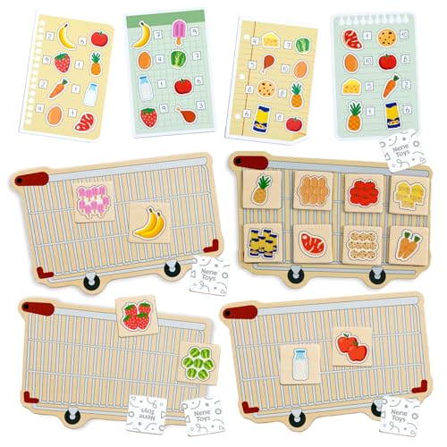 Nene Toys Meine Einkaufsliste – Lernspiel zum Zählen & Zuordnen ab 3 Jahre – Memo Brettspiel für Kinder – Montessori Holzspielzeug mit Magneten – Geschenk für Jungen & Mädchen 3 4 5 6 7 Jahre von Nene Toys
