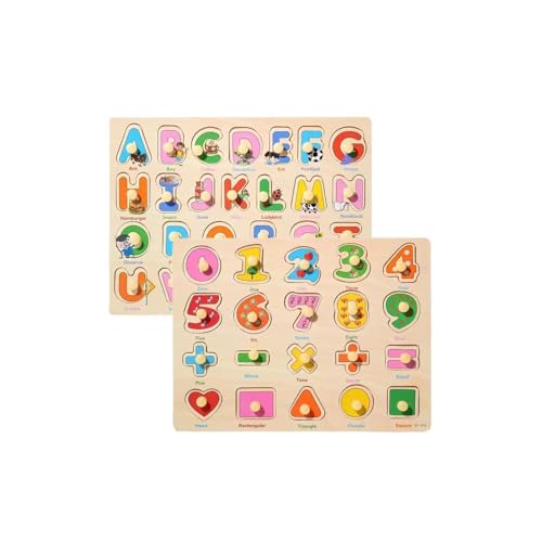 Nenitus Montessori Spielzeug 1 2 3 Jahre, Set 2 Montessori Puzzles Zahlen und Alphabet aus Holz, Lernspielzeug, Geschenk für Kleinkinder und Babys. von Nenitus