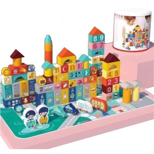 Nenitus Montessori Spielzeug 1 2 3 Jahre, Set mit 100 stapelbaren Bausteinen aus Holz, Lernspielzeug, Geschenk für Kleinkinder und Babys. von Nenitus