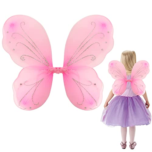 Nenjindz Feen Mädchen Flügel für Erwachsene,Fee-Schmetterlings-Flügel-Mädchen Glitzer Engelsflügel für Frauen Mädchen Fee Prinzessin Flügel Ostern Feenkostüm, Halloween-Flügel (Rosa) von Nenjindz