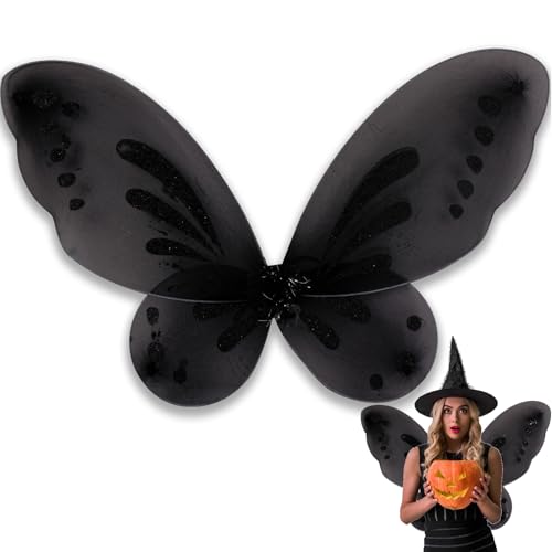 Nenjindz Feenmädchen-Flügel für Erwachsene, Schmetterlings-Flügel-Erwachsener Glitzer Engelsflügel für Frauen Mädchen Fee Prinzessin Flügel Ostern Feenkostüm, Halloween-Flügel (Schwarz) von Nenjindz