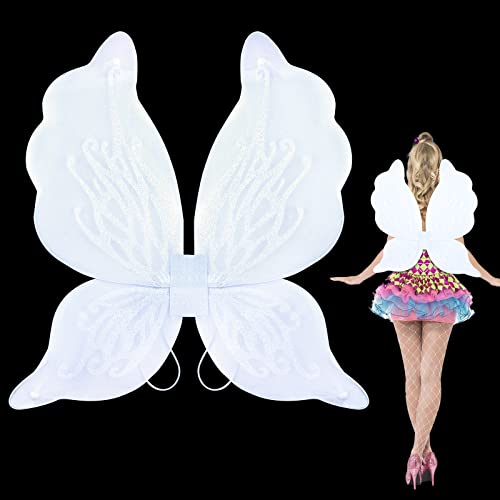 Nenjindz Flügel Fee Erwachsene Teenager Kostüm Halloween, 1 Stück Flügel Schmetterling Damen Engelsflügel Weiß Karneval Zubehör für Weihnachten Party (51 x 49 cm) von Nenjindz
