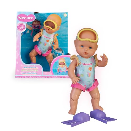 NENUCO - Tauchen Lernen! 35 cm große Puppe und Harter Körper, der Ihre Beine bewegt und Nichts einsam. Mit Ihrer Hilfe können Sie ins Wasser tauchen und tauchen. Inklusive Badeanzug, Flossen und von Nenuco