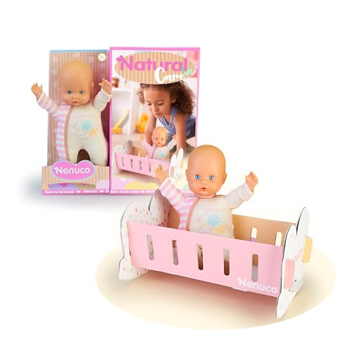 Nenuco - Designs in natürlichen Farben, inklusive Kinderbett aus Pappe, leicht zu montieren, 25 cm große Babypuppe und weicher Körper. (NFN81000) von Nenuco