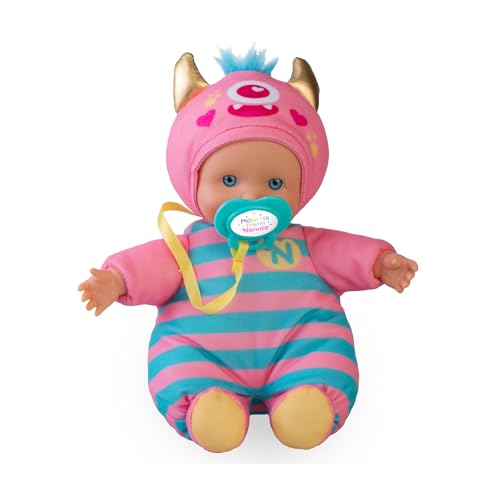 Nenuco Monster Friends Pink, Mini Baby Monster Puppen von 15 cm, Weicher Körper und Kleid mit einem Pastellrosa Design, Personalisiertes Schnuller, Sammle die Modelle, Famosa (NFNB1100) von Nenuco