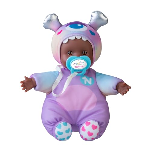 Nenuco Monster Friends Purple, Mini Baby Monster Puppen von 15 cm, Weicher Körper und Kleid mit einem Pastelllila Design, Personalisiertes Schnuller, Sammle die Modelle, Famosa (NFNB1400) von Nenuco